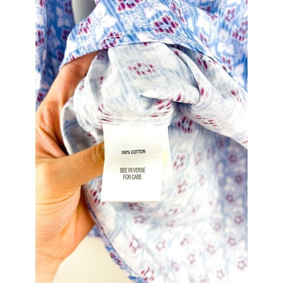 Johnson and Murphy - Blue floral partial button cotton collared shirt Size S - Picture 9 of 10